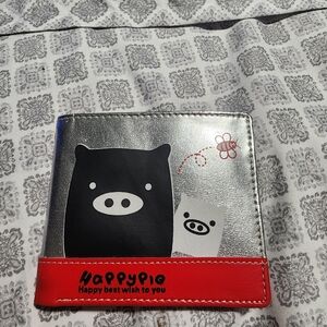 Monokuro Happy pig wallet silver and red